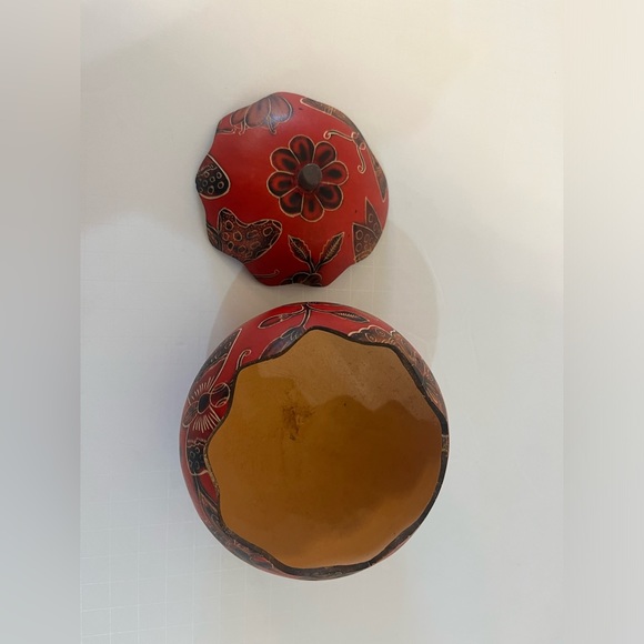 Hand Carved and Painted Decorative Wooden Gourd Bowl - Picture 3 of 6